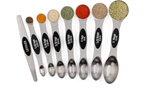 FORKMANNIE Magnetic Measuring Spoons Stainless Steel Set of 8 Stackable Double Sided Measuring Spoons for Dry and Liquid Ingredients