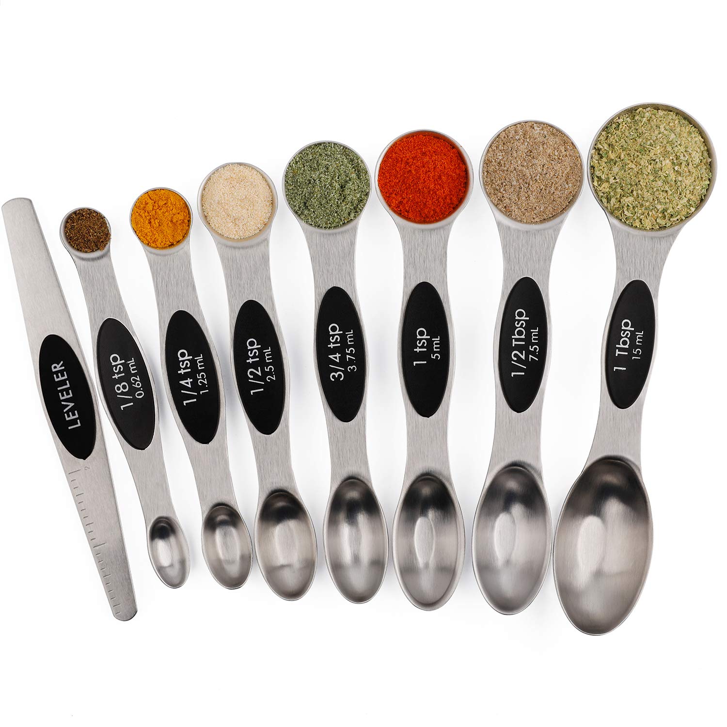 Magnetic Measuring Spoons Stainless Steel Set of 8 Stackable Double Sided Measuring Spoons for Dry and Liquid Ingredients