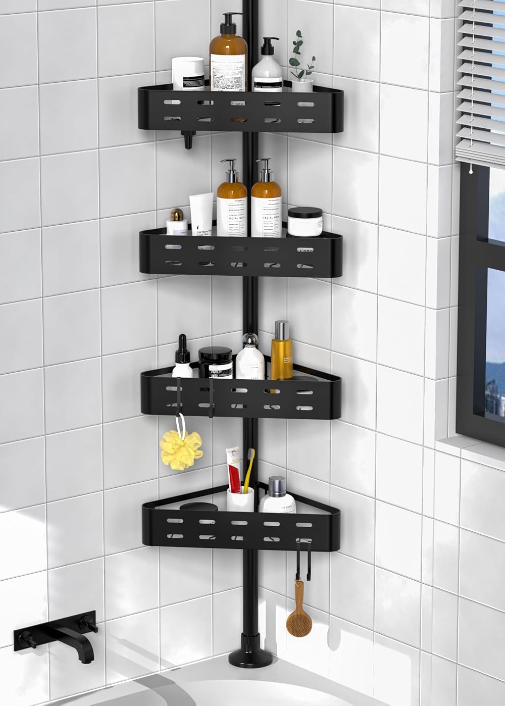 KEGII Telescopic Shower Caddy Corner Black Shower Shelf Bathroom Storage