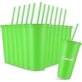 Amyhill 12 Pcs Reusable Glitter Cups with Lids and Straws 24 oz Plastic Tumbler Iced Coffee Cup Travel Mug for Smoothie Juice Birthday Sleepover Party Supplies for Valentine Girl(Green)