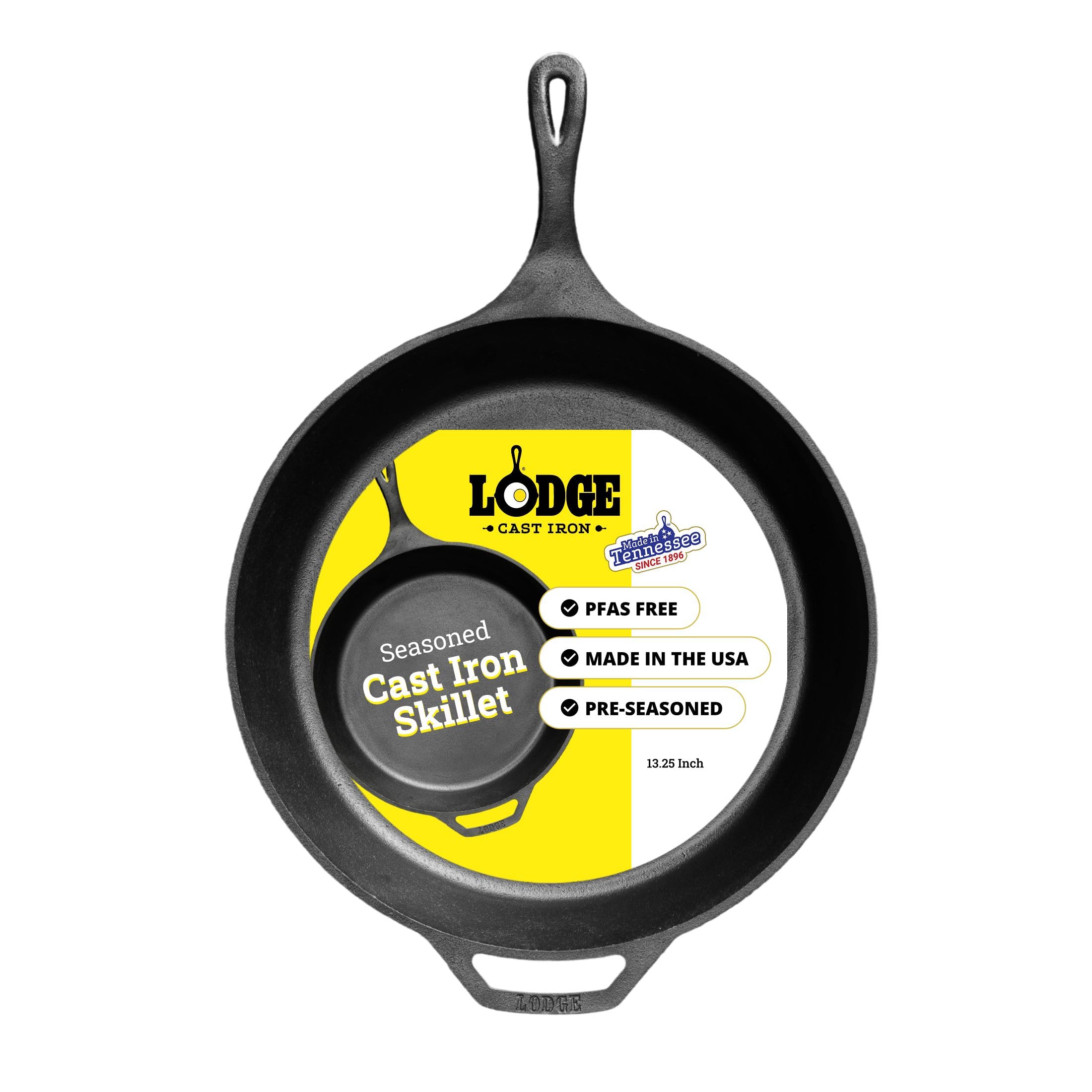 Lodge 33.66 cm / 13.25 inch Pre-Seasoned Cast Iron Round Skillet/Frying Pan