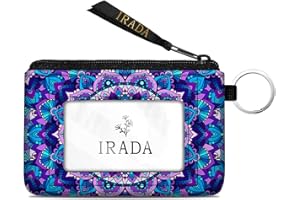 IRADA ID Case Wallet Keychain with Clear ID Window Zipper Cute Coin Purse for Women Water Resistant Small Coin Pouch-Purple Mandala Flower Keychain Wallet