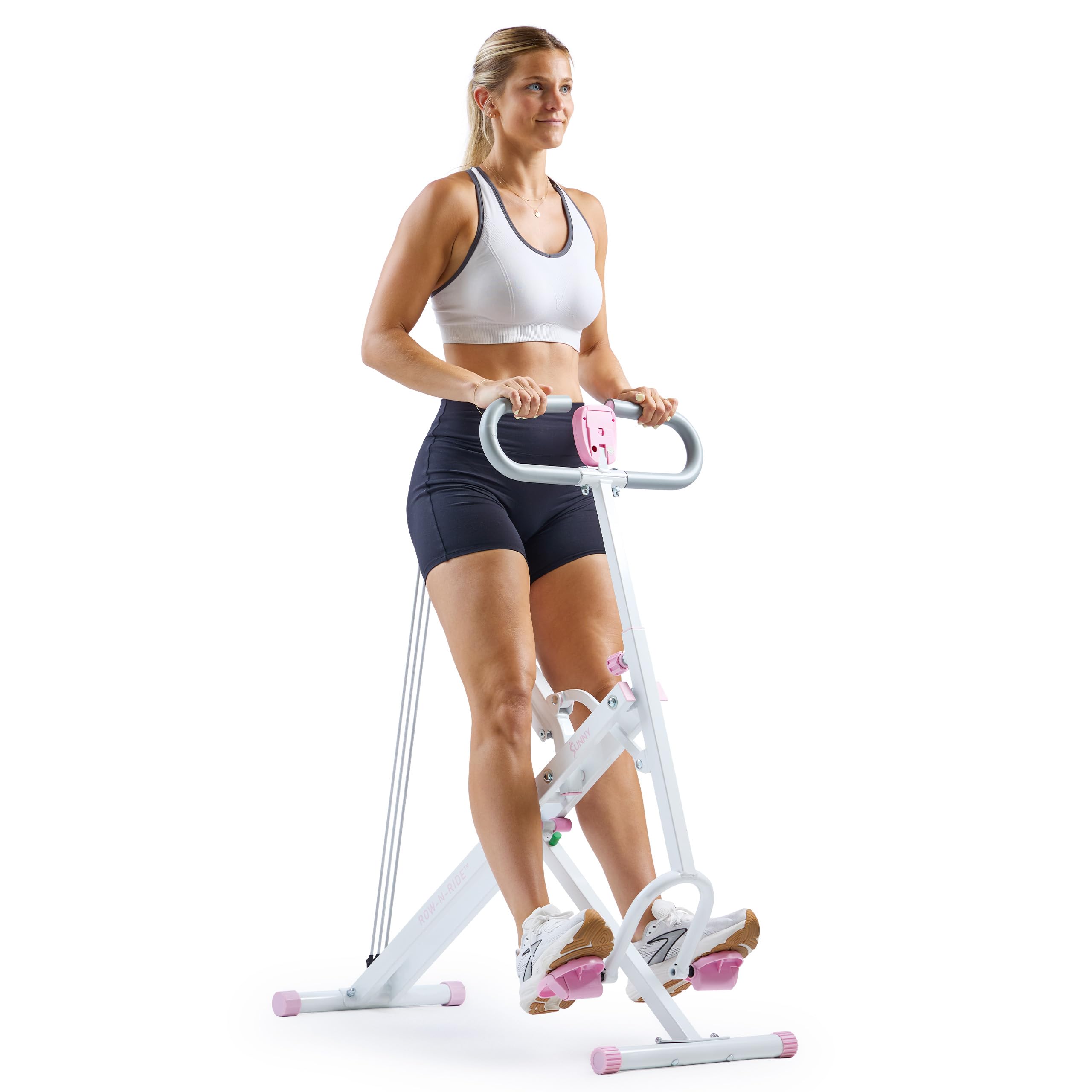 Sunny Health & Fitness Smart Row-N-Ride Glute & Leg Trainer, Foldable Squat Assist Rower with Exclusive SunnyFit App Connection