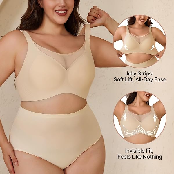 SIMNESS BRA FOR WOMEN, DEEP V WIRELESS SMOOTH SEAMLESS PLUS SIZE BRA – PUSH UP, NO UNDERWIRE, BRALETTES – FULL COMFORT FOR EVERYDAY & SPORT (SKIN, XL)
