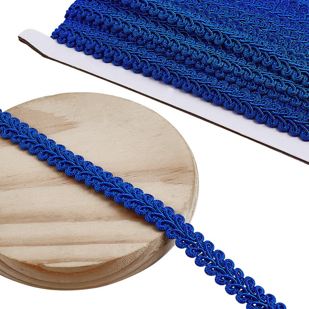 DELORIGIN 14 Yards Blue Gimp Braid Trim for Sewing, 0.5inch Decorative Fabric Trim Polyester Sewing Trim Ribbon Woven Curtain Fabric Trim for Upholstery Sewing Hand Crafts Costume Home Decorative