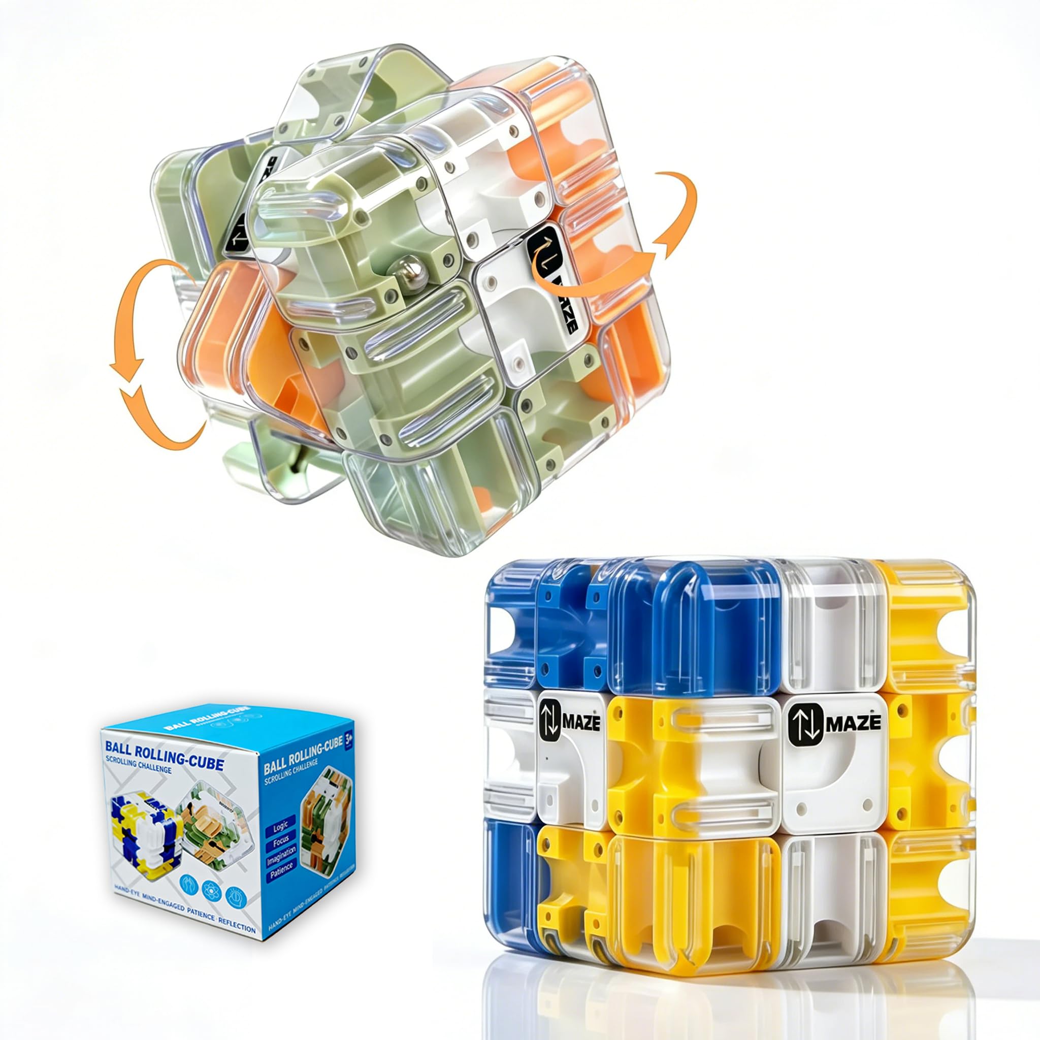 Photo 1 of 2 Pack 3D Rolling Ball Maze Cube Puzzle,Maze Cube for Kids Labyrinth 3D Puzzle Maze Cube Ball Twist Roll Brain Teaser Toys,Cultivate Logical Thinking for Logical Thinking for Family Game Birthday Gift+