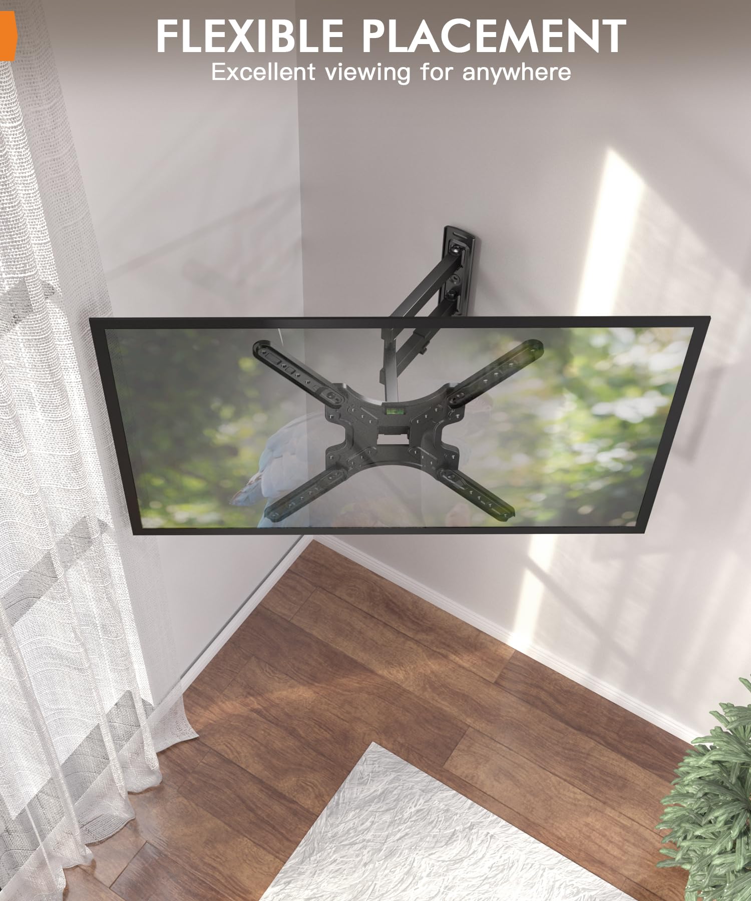 Full Motion TV Wall Mount for Most 26-55 Inch TVs, Corner Wall Mount TV Bracket with Tilt Swivel and Articulating, Single Stud Center Design Fits Flat/Curved TVs, Max VESA 400x400mm Up to 77 lbs