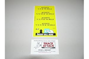 SNACK ATTACK VENDING Mars VN2702 Bill VALIDATOR (4) VFM Series Decal Stickers $1, 2, 5, 10 & $20