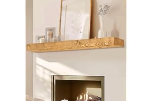 YLYHSST 60" Fireplace Mantel, 3'' Thick Handmade Rustic Solid Wood - Wall Long Floating Shelf with Invisible Metal Bracket, Wood Color