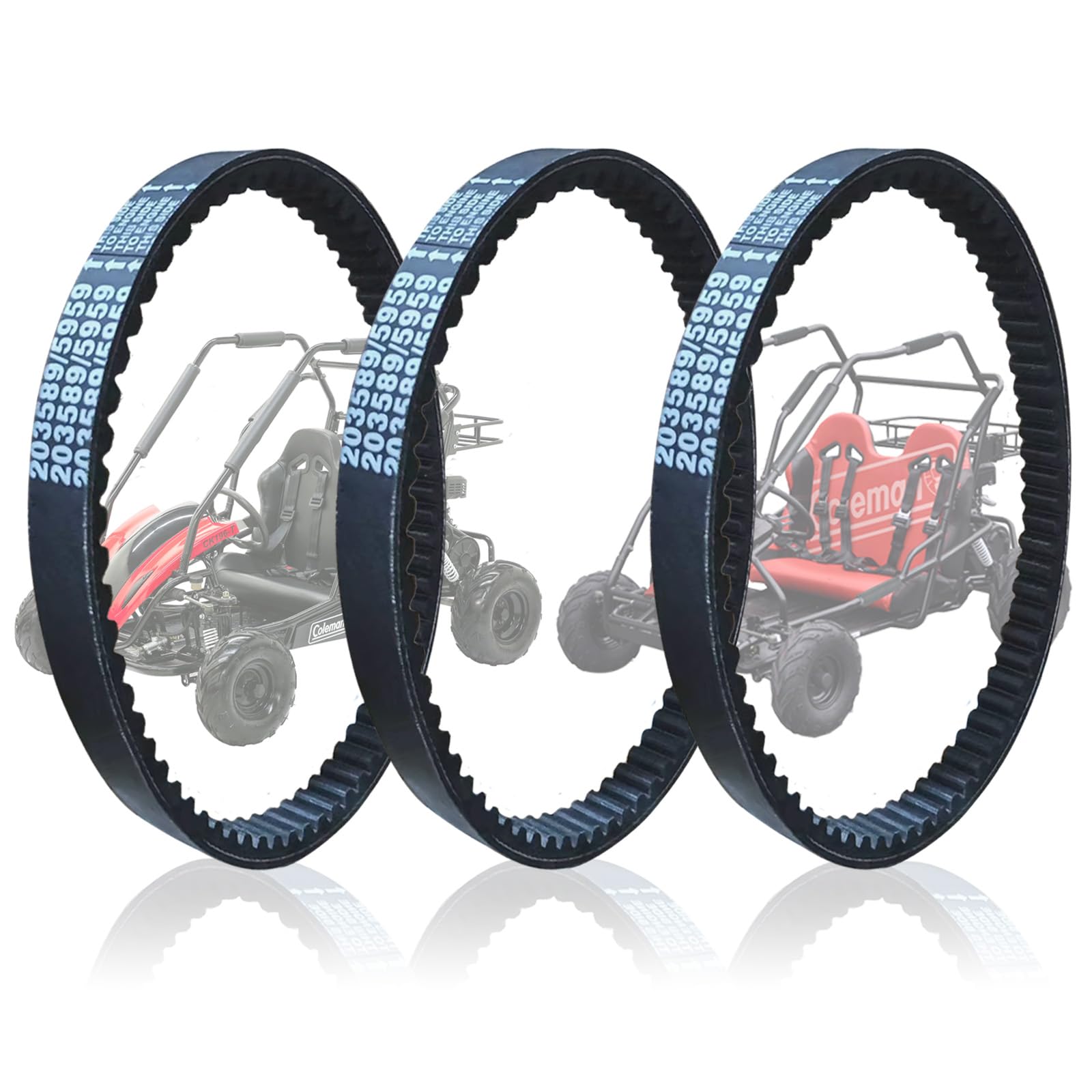 Photo 1 of 2pcs only.   QYMOTO  30 Series Go Kart Drive Belt 203589 for Coleman KT196 Go Cart CVT Torque Converter Belt Fits CK196-T,Manco 5959, Comet 203589 Asymmetrical Belt Murray 12-8487