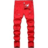 Anbreuinron Boy's Ripped Jeans Stacked Skinny Fit Destroyed Distressed Fashion Comfy Denim Jeans Pants