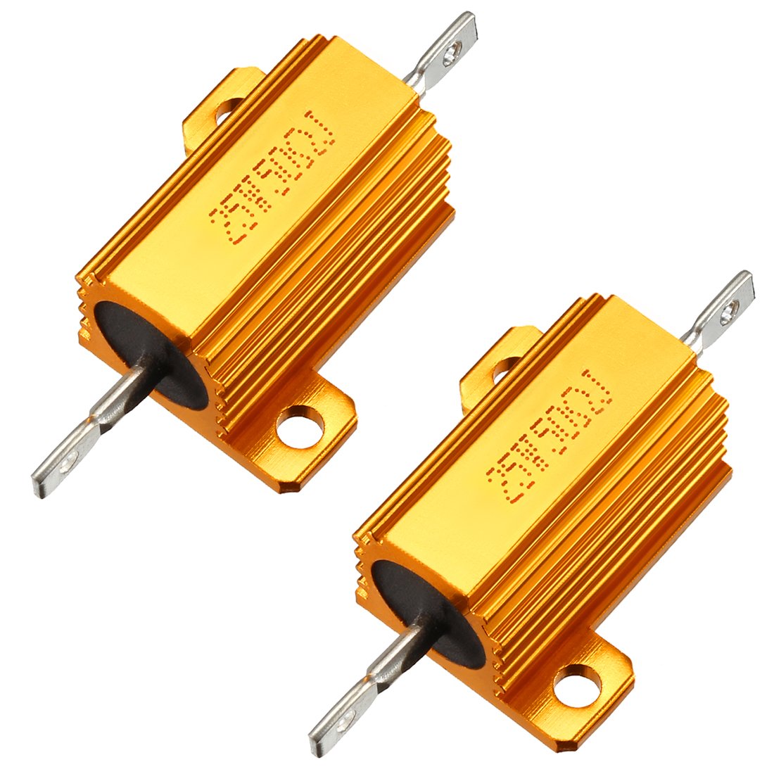 sourcingmap 25W 50 Ohm 5% Aluminum Housing Resistor Screw Tap Chassis Mounted Aluminum Case Wirewound Resistor Load Resistors Gold Tone 2 pcs