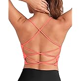 DaiLiWei Strappy Sports Bras for Women High Support Longline Open Back Workout Tops Padded Cross Yoga Crop Tank Built in Bra
