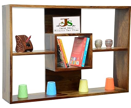 Strata Furniture Sheesham Wood Wall Shelf for Living Room | Floating Wall Shelves | Brown