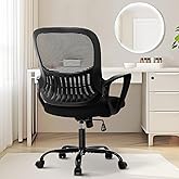Sweetcrispy Ergonomic Mid-Back Mesh Home Office Desk Chair with Wheels, Lumbar Support, and Comfortable Armrests for Home, Bedroom, Study, Office