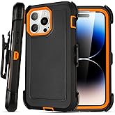 Yowtrey for iPhone 14 Pro Max Case with Clip Belt Holster, Heavy Duty Military Grade Drop Protective Case for iPhone 14 Pro Max Cases 6.7 inch (Black+Orange)
