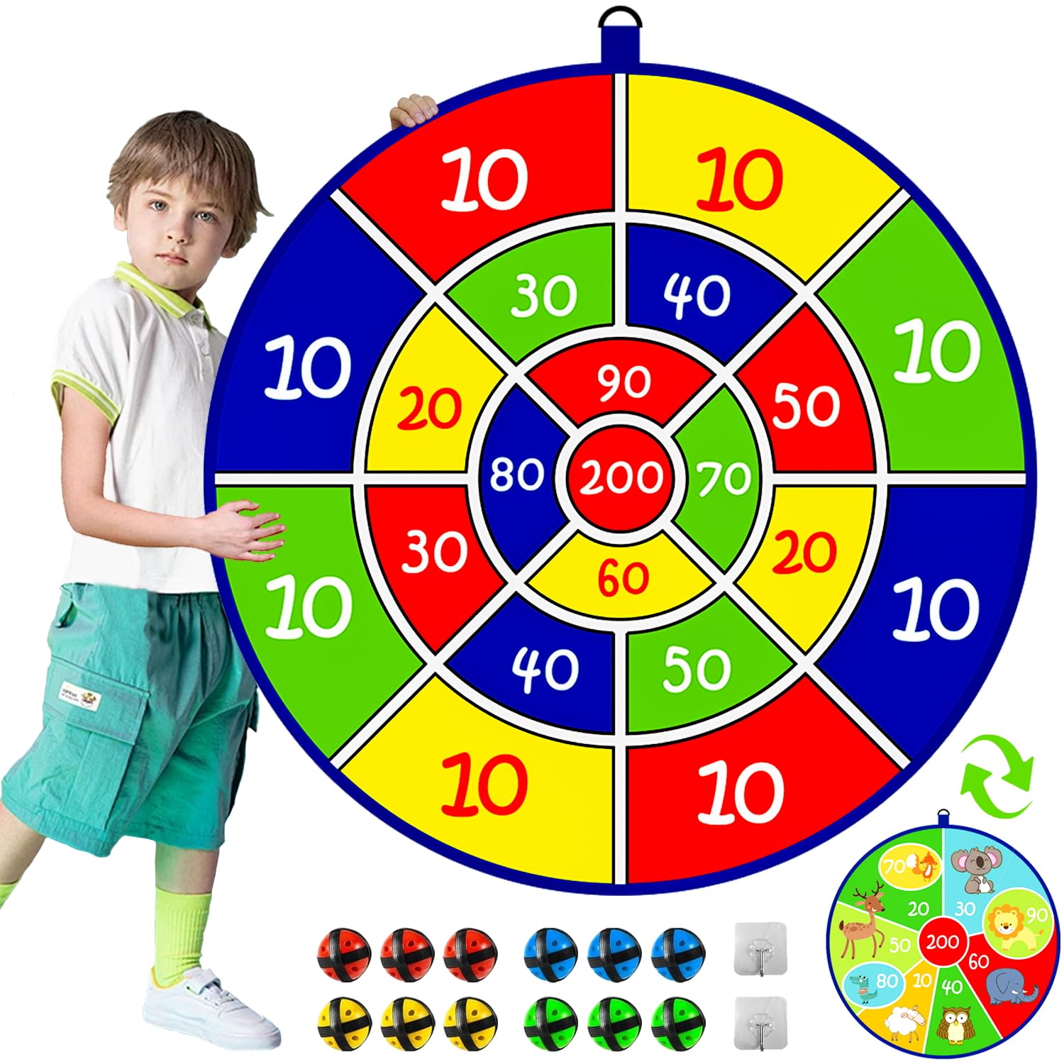 Kids Double Sided Dart Board with 12 Sticky Ball Toys, Indoor Outdoor Games And Birthday Party,, Suitable For 3 4 5 6 7 8 9 10 11 12 Year Old Boys And Girls（25.5in/65cm — image 1