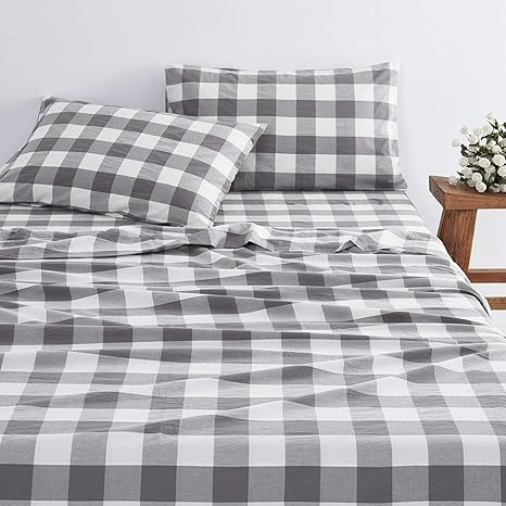 Amazon Com Wake In Cloud Gray Plaid Sheet Set 100 Washed Cotton Bedding Buffalo Check Gingham Geometric Checker Pattern In Grey White 4pcs Queen Size Kitchen Dining