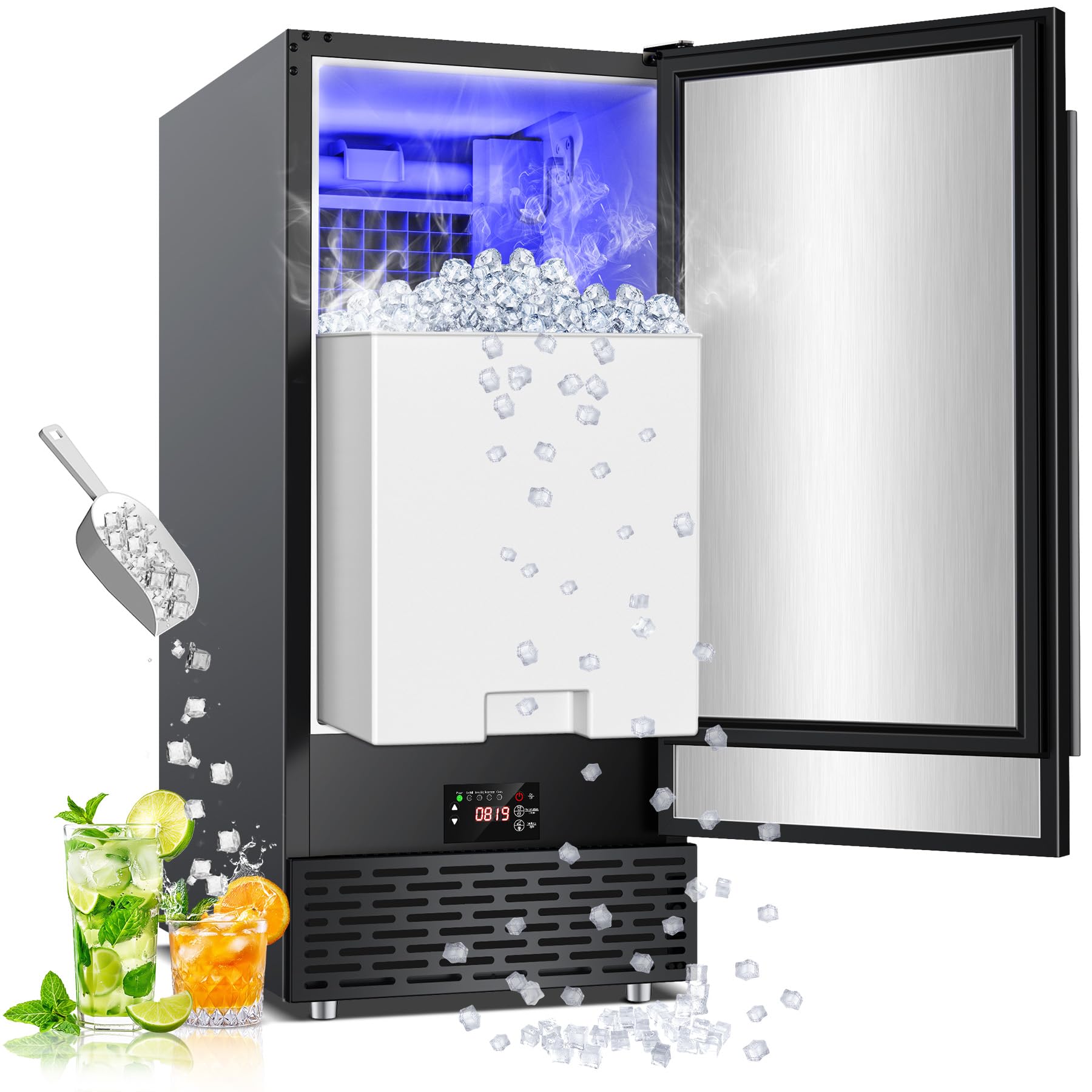 RAPSUAR Under Counter Ice Maker, Ice Maker Machine Commercial, 120Lbs ...