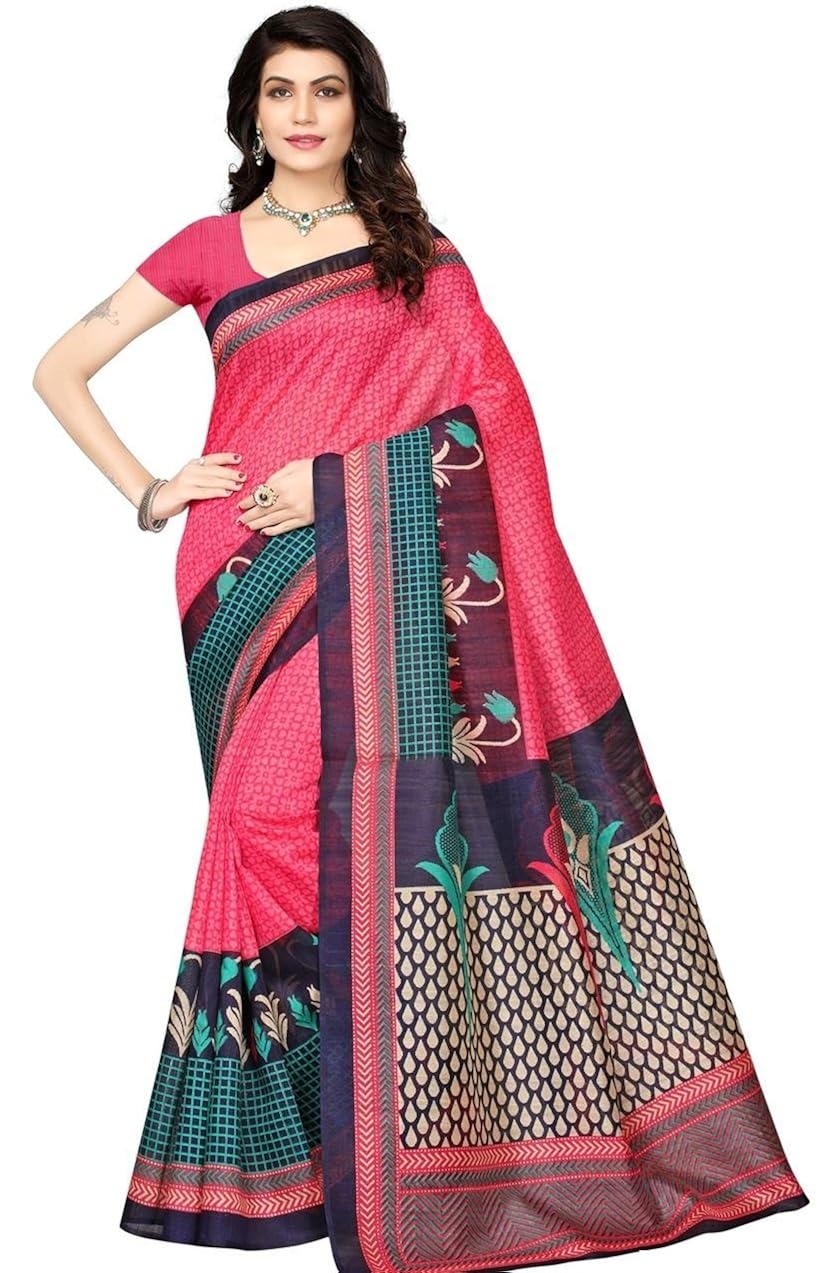 fabwomen women's cotton silk saree with blouse piece (_pink_free size)