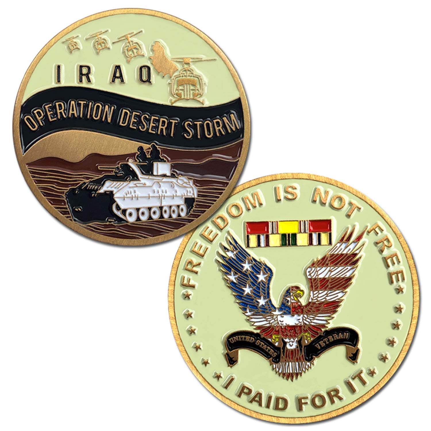 Operation Desert Storm Challenge Coin Licensed Military Apparel Patriotic Products Gifts for Veterans Families and Retired VetFriends.com