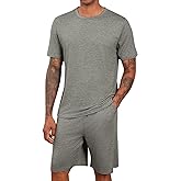 Runcati Mens Pajama Sets Short Sleeve T Shirts 2 Piece Shorts Lounge Sets PJ Summer Sleepwear