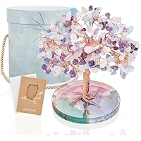 ZenBless 7 Chakra Healing Crystals Stones Tree, Amethyst, Pink Crystal, Aquamarine Leaf Wire Wrapped on Natural Agate Slice B