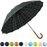 SoulRain 16 Ribs 48" Stick Umbrella Auto Open Solid Color Fashionable and Simple,Arc Classic Wood Handle,Windproof Unbreakable Stick Rain Umbrella