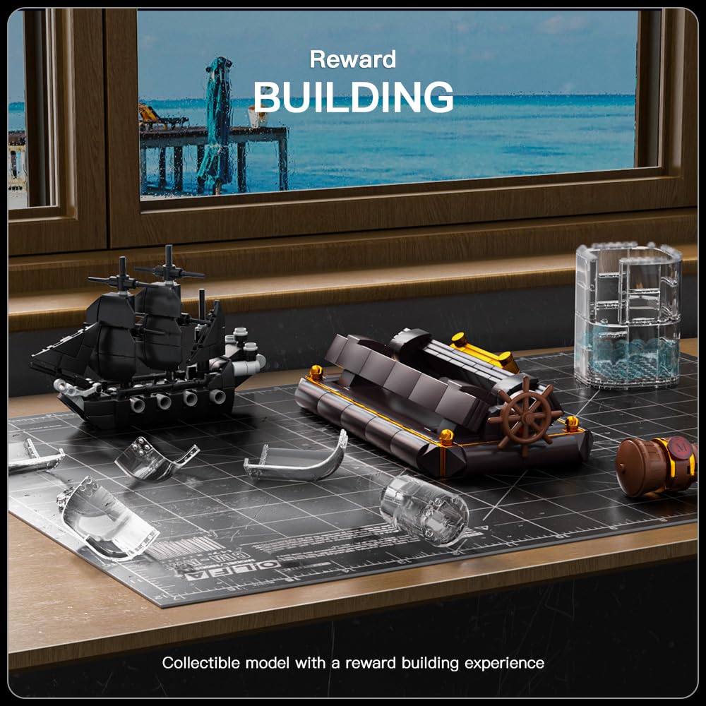 Mould King 10070 Piratenschiff in Flasche Bausteine Black Pearl Segelschiff Klemmbausteine Sammler Schiffsmodell Geschenk für ab 8 Jahren(778 Teile) 4