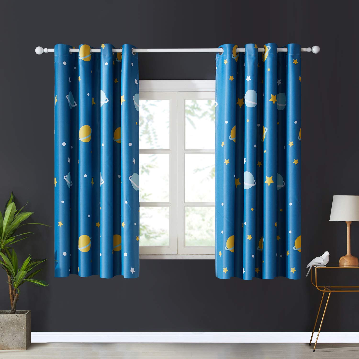 Topfinel Blickdichte Vorhänge mit Ösen Planet Mustern Kurze