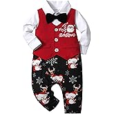 AGAPENG Baby Boy Christmas Outfit My First Christmas Gentleman Onesie Long Sleeve Romper Jumpsuit Vest with Bow Tie