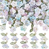 SUNNYCLUE 1 Box 100Pcs Flower Acrylic Charms Elegant Flower Charms Transparent Acrylic Colorful Lily of The Valley Floral Pendants for Jewelry Making Supplies DIY Earrings Bracelets Necklace Crafts