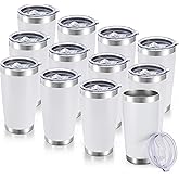 Cool Yoleb 20 oz Tumblers Bulk Stainless Steel Tumbler with Lid Double Wall Vacuum Insulated Coffee Mug 20oz Powder Coated Cup for Hot and Cold Drinks, White, 12 pack