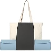 Jacob Bicerri Large Canvas Yoga Tote Bag with Yoga Mats Bags Carrier Black Eco Friendly Cotton Shoulder Bag for Pilates, Gym, Beach, Groceries & Travel YG06