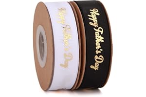 Meseey 20 Yards Happy Father's Day Ribbon 5/8 Inch Dad Ribbon Black White and Gold Grosgrain Decoration Ribbon for Father's Day, Gift Wrapping,Party Favors(5/8"Black&White)