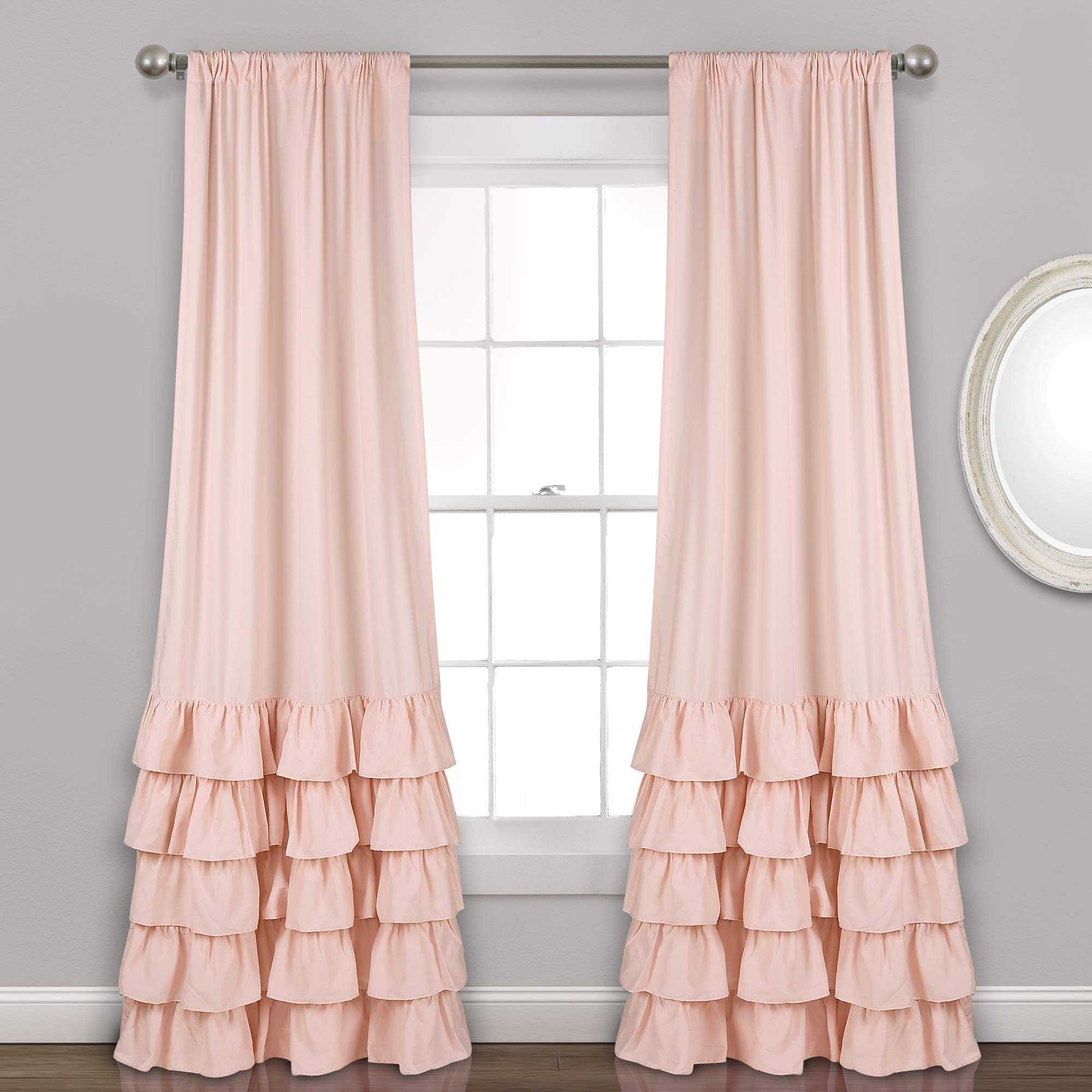 Lush Decor Allison Ruffle Light Filtering Window Curtain Panels Pair 40" W x 95" L Blush - Coquette Curtains for Bedroom - Drapes - Ruffle Curtains Kids Image