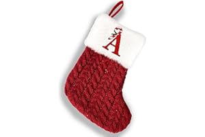 Abandi Christmas Stockings with 26 Letter, Initial Monogram Embroidered Mini Cute Christmas Stockings, Red Knit Xmas Stocking