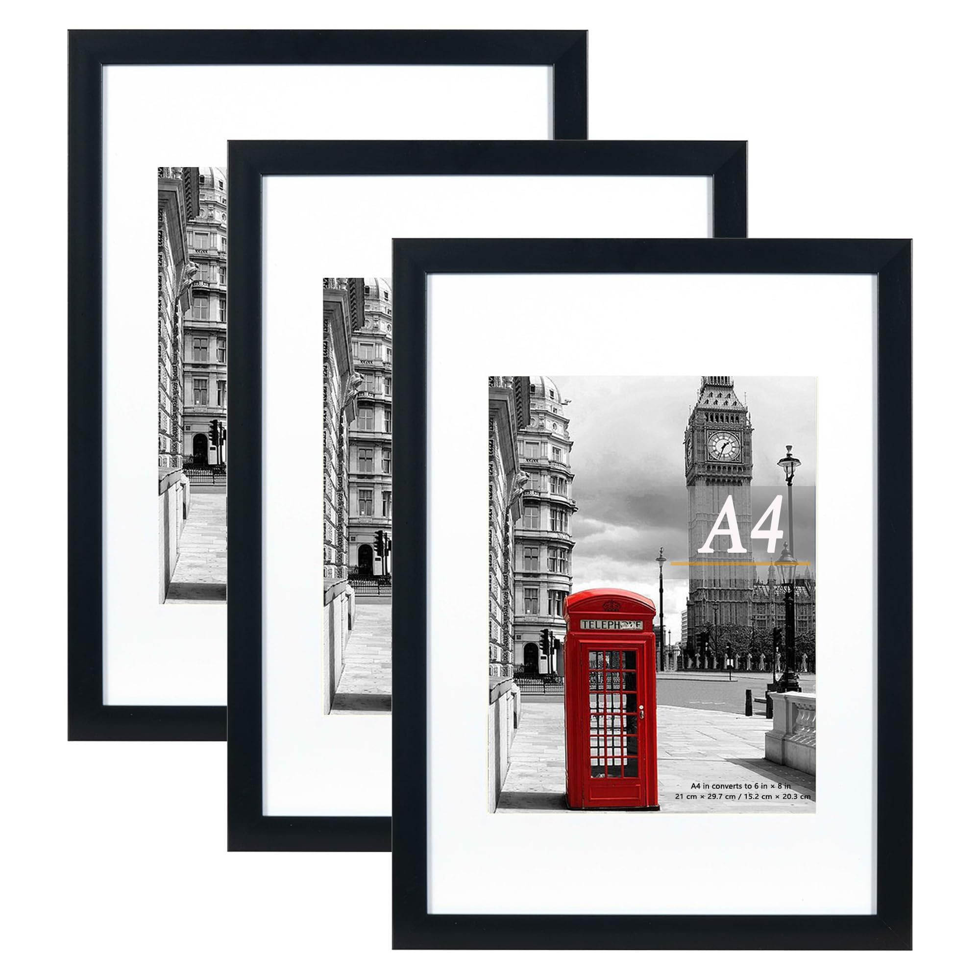 Scholar Tree Black Picture Frame A4 with Mount,Set of 3,A4 Frame,Freestanding and Wall Mountable — image 1