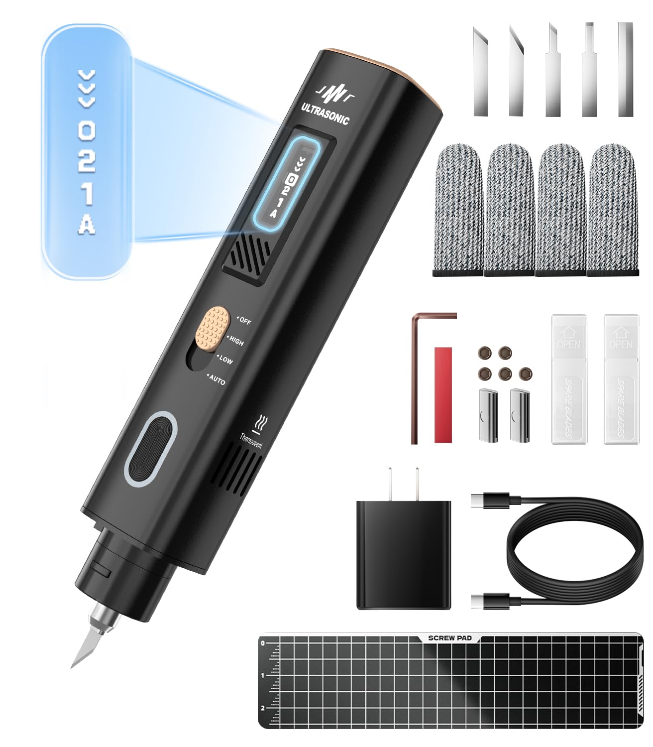 Photo 1 of TURNRISE 40kHz Ultrasonic Cutter Knife: 35W Handheld Ultrasonic Knife with 50pcs Replacement Blades & OLED Display - Sonic Knife for 3D Printed Models, Plastic, Wood, Resin, PVC, Leather & More