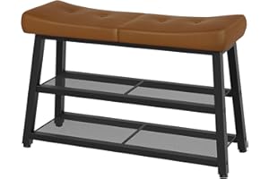 YATINEY Shoe Bench, 3-Tier Shoe Rack, Entryway Bench with Storage and Cushion, for Hallway, Foyer, Bedroom, Brown and Black HX02BV