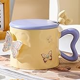 Disoza Butterfly Coquette Mug Porcelain Coffee Tea Cup 12 OZ Violet Bow Ceramic Cute Coffee Mug for Women Girl