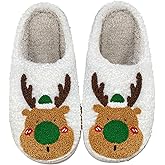 Christmas Slippers Reindeer Slippers for Women and Men Holiday Halloween Slippers Indoor Bedroom Fluffy Warm Fleece Slippers Winter Soft Cozy Home Non-Slip Soft Plush Slip-on Wool Lined House Shoes
