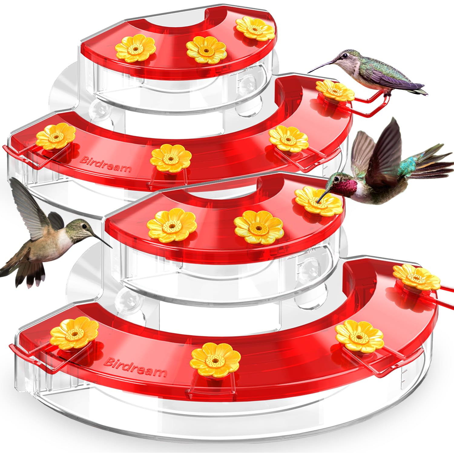 Photo 1 of Birdream 2 Pack Window Hummingbird Feeders for Outdoors, with Strong Suction Cups & 7 Feeding Ports, Easy to Refill and Maintain, Gift for Bird Lover, Plastic Bird Feeder, 10oz Per Pack - Red