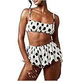 Verdusa Women's 2 Piece Polka Dots Sets Micro Crop Camisole Tops with Bubble Shorts Club Outfits