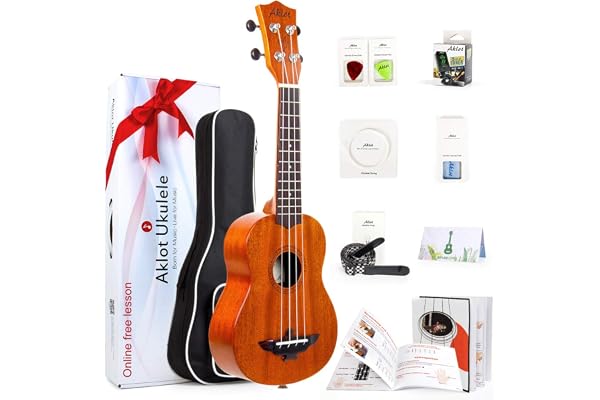 AKLOT Soprano Ukulele Solid Mahogany Ukelele 21 inch Beginners Ukuleles Starter Kit with Free Online Courses and Ukulele Acce