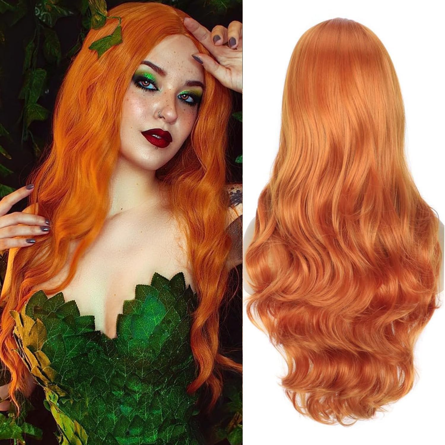 Colorfulpanda Natural Looking Long Wavy Orange Ginger Wigs for Women Realistic Color Ladies Wigs with Middle Part Synthetic Hair for Everyday/Halloween Party/Costume Cosplay