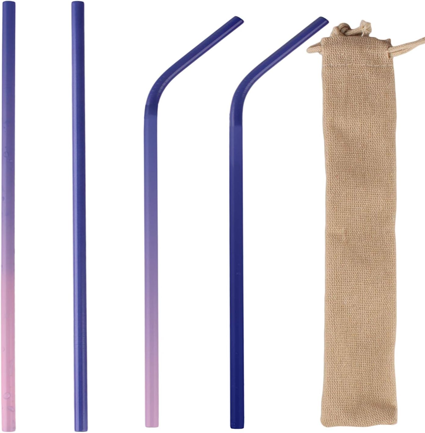 8 inch Color Changing Straw Stainless Steel Reusable Drinking Straws with Cleaning Brush & Storage Bag (8 inch)