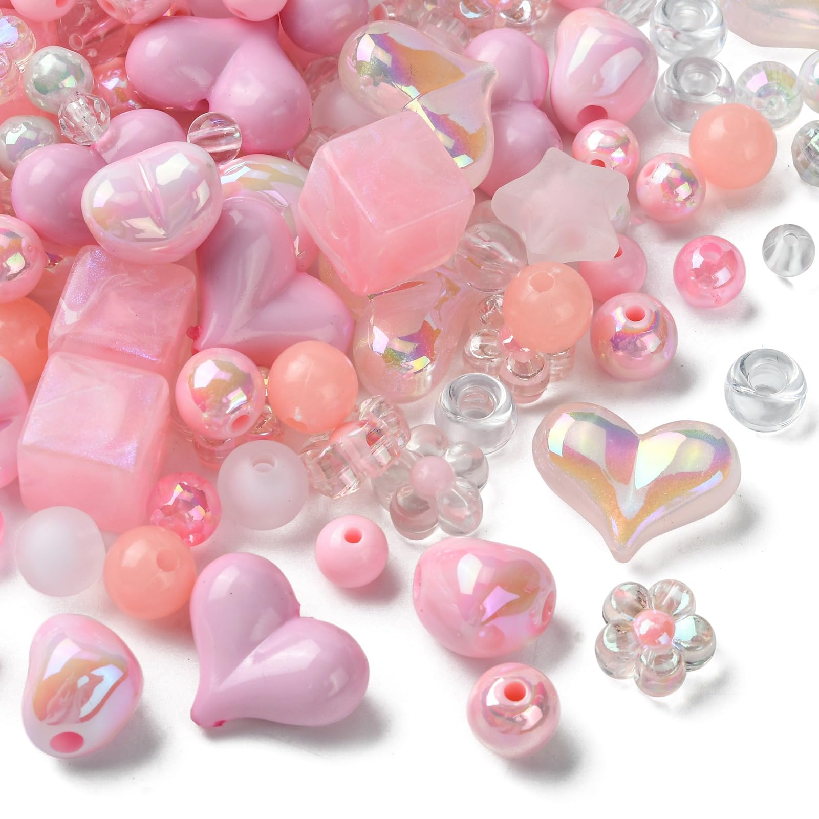 UR URLIFEHALL 150 Pcs Assorted Acrylic Beads Pink Flower Heart Star Round Acrylic Loose Beads for DIY Crafts Jewellery Phone Straps