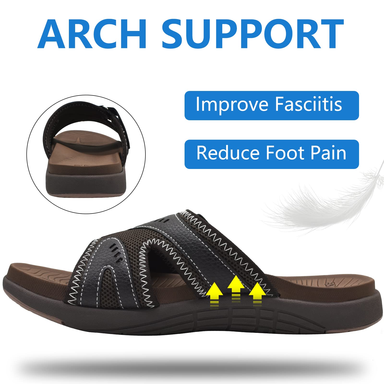 COFACE Herren Sport Recovery Sandalen Plantar Fasciitis weiche Polsterung leichtes Gewicht Bogen Unterstützung orthopädische Badelatschen für Männer Braun Größe 43 3