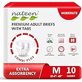 Nateen Combi Plus Adult Diapers with Tabs for Women and Men, Extra Absorbency Disposable Incontinence Briefs, Leakproof and Skin-Friendly Incontinence Underwear.Medium, 10Count